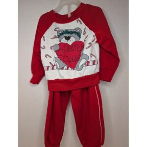 Vintage Park Bench Kid‎ Christmas Outfit 3T Toddler Red Sweatshirt Pant Set Bear